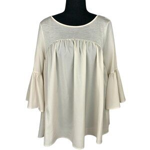Beige Peasant Top with Poet Sleeves